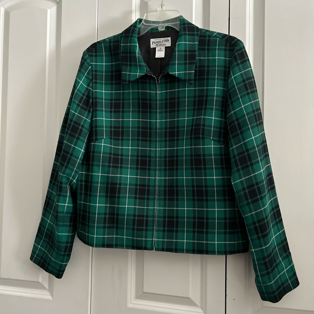 PENDLETON  Wool Tartan  Full Zip Green and Black Paid Jacket  Size 12